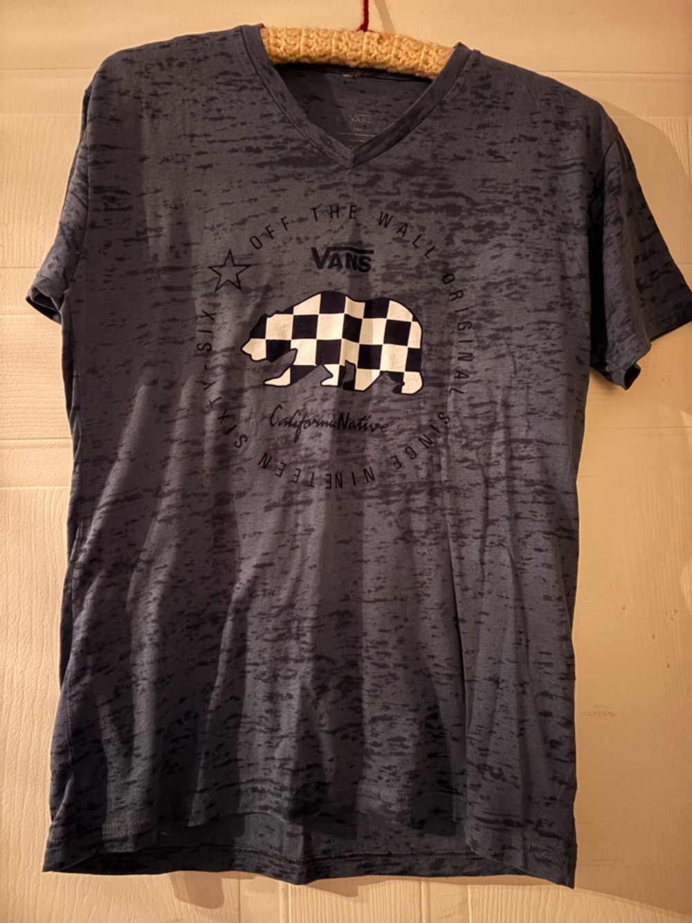 Vans Men’s Navy V-Neck Checker Bear Graphic Tee